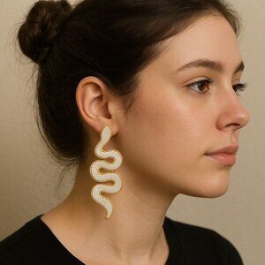 Statement Gold & Silver Snake Earrings – 3” Long, Post Back, Vintage Style